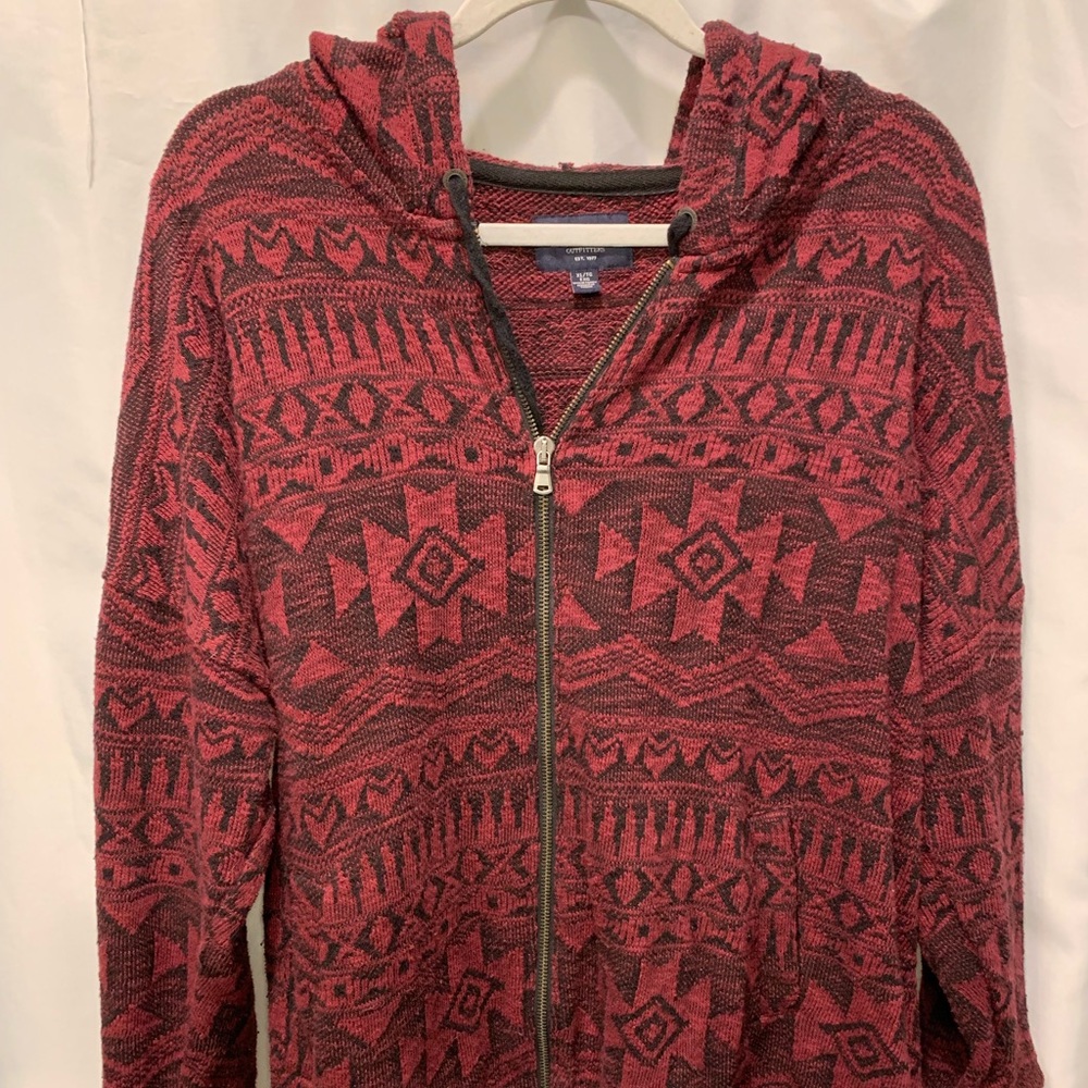 Tribal Pattern Knitted Zip-Up Hoodie